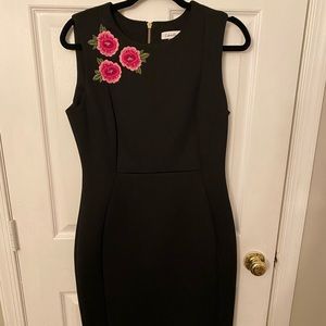 Calvin Klein Embroidered Sleeveless Black Dress